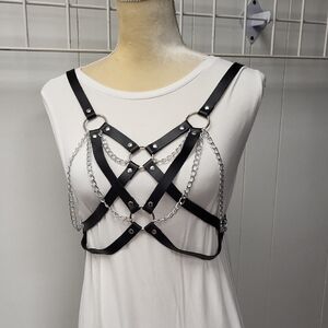 Black Leather Harness with Chains
